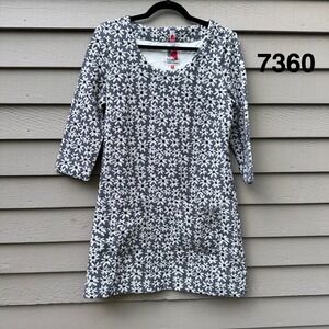 Weird Fish Womens Daisy Floral Shift Dress Navy White 3/4 Sleeve Pockets Size 12